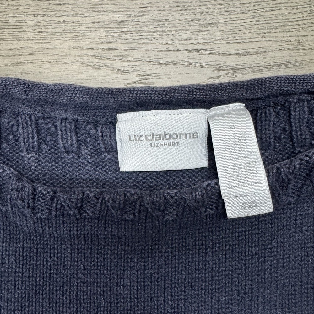 VTG Liz Claiborne Knit Flag Sweater S/S Sz M Preppy Academia Casual - Picture 4 of 10